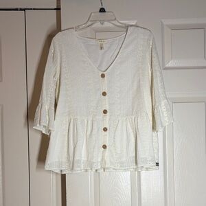 Knox Rose Cream Eyelet Button-Front Blouse